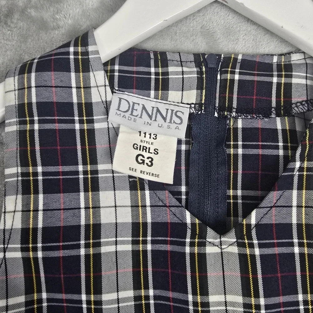 Dennis Uniforms Girls Size‎ G3 Dress Blue Green White Plaid V-Neck Pleated